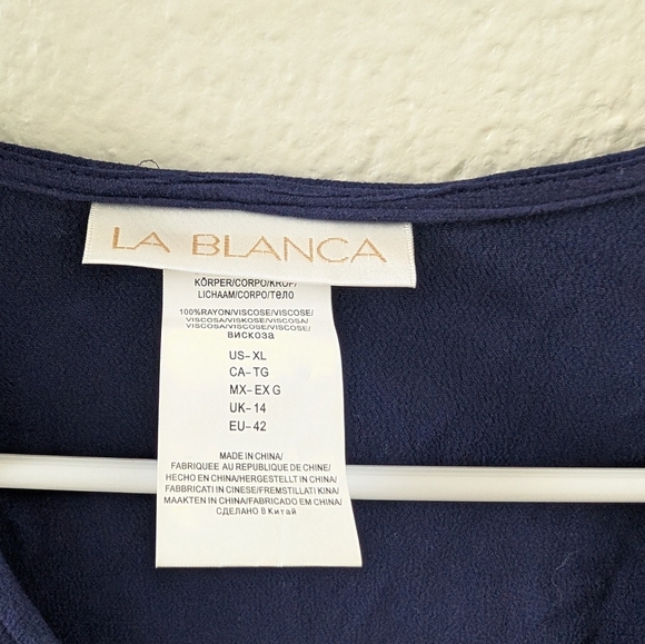 La Blanca Beachcomber Basics Lace Up V Neck Tunic Navy XL NWT LB3VL55 - Picture 4 of 6